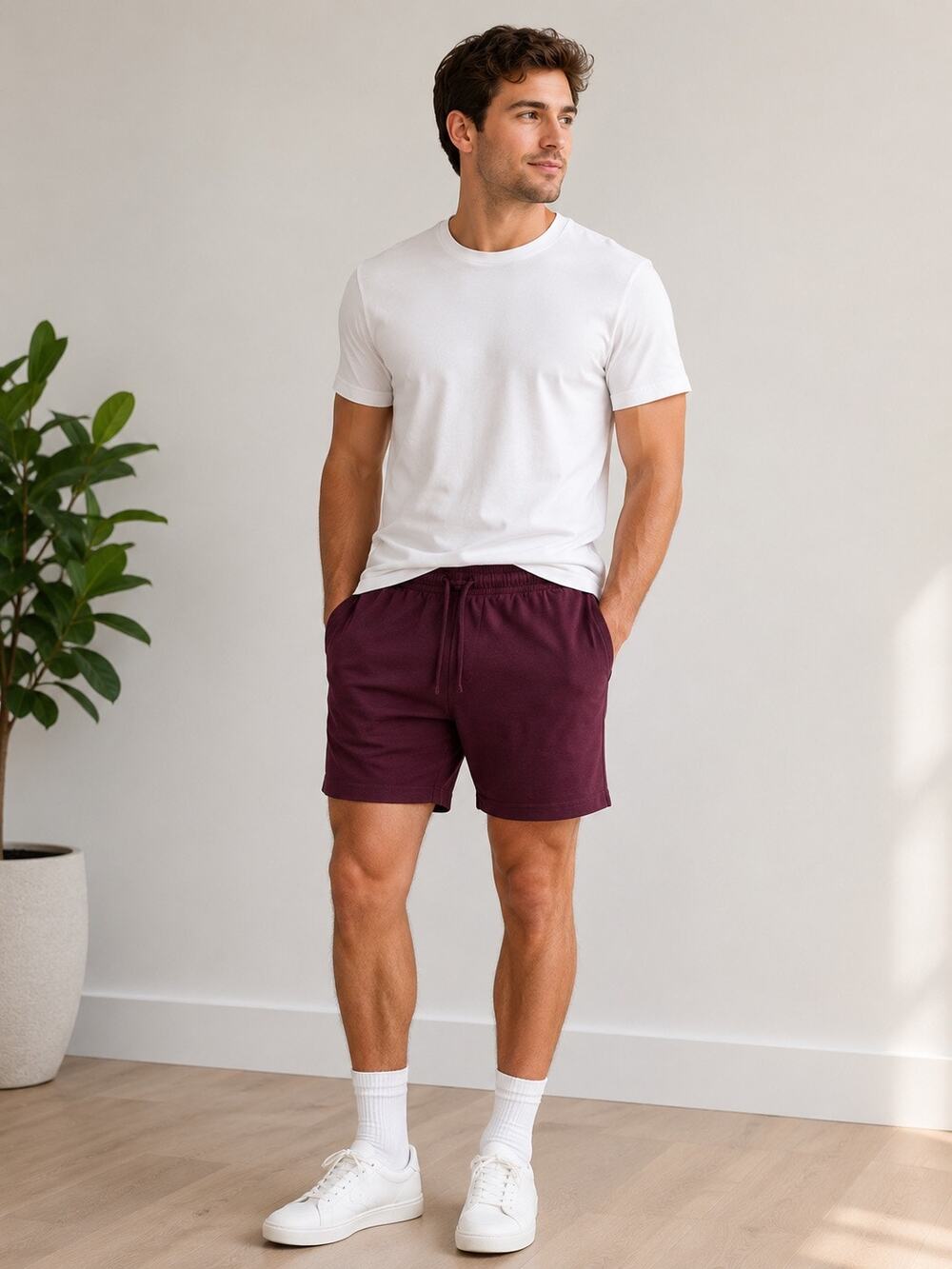 SKIMS Jersey Lounge Shorts Burgundy Drawstring Elastic Waist Men's Size Small